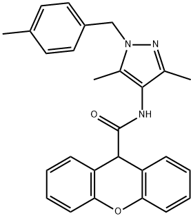 N-[3,5-dimethyl-1-[(4-methylphenyl)methyl]pyrazol-4-yl]-9H-xanthene-9-carboxamide Struktur