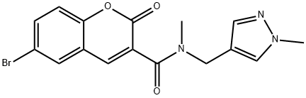 6-bromo-N-methyl-N-[(1-methylpyrazol-4-yl)methyl]-2-oxochromene-3-carboxamide Struktur