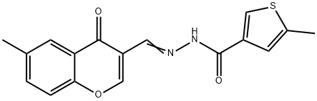 5-methyl-N-[(E)-(6-methyl-4-oxochromen-3-yl)methylideneamino]thiophene-3-carboxamide Struktur