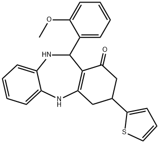 6-(2-methoxyphenyl)-9-thiophen-2-yl-5,6,8,9,10,11-hexahydrobenzo[b][1,4]benzodiazepin-7-one Struktur