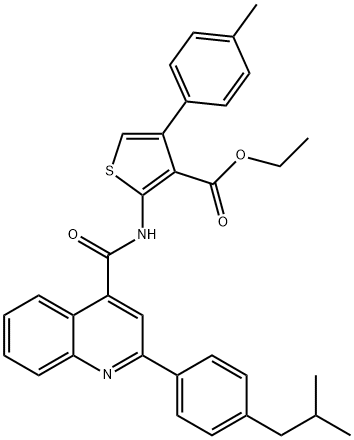 ethyl 4-(4-methylphenyl)-2-[[2-[4-(2-methylpropyl)phenyl]quinoline-4-carbonyl]amino]thiophene-3-carboxylate Struktur