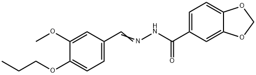 N-[(E)-(3-methoxy-4-propoxyphenyl)methylideneamino]-1,3-benzodioxole-5-carboxamide Struktur