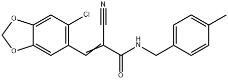 (E)-3-(6-chloro-1,3-benzodioxol-5-yl)-2-cyano-N-[(4-methylphenyl)methyl]prop-2-enamide Struktur