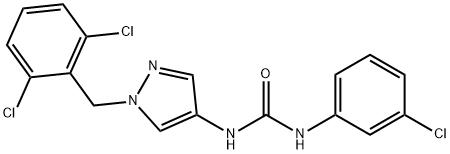 1-(3-chlorophenyl)-3-[1-[(2,6-dichlorophenyl)methyl]pyrazol-4-yl]urea Struktur