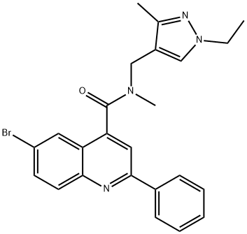 6-bromo-N-[(1-ethyl-3-methylpyrazol-4-yl)methyl]-N-methyl-2-phenylquinoline-4-carboxamide Struktur