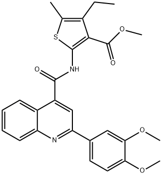 methyl 2-[[2-(3,4-dimethoxyphenyl)quinoline-4-carbonyl]amino]-4-ethyl-5-methylthiophene-3-carboxylate Struktur