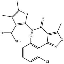 N-(3-carbamoyl-4,5-dimethylthiophen-2-yl)-3-(2,6-dichlorophenyl)-5-methyl-1,2-oxazole-4-carboxamide Struktur