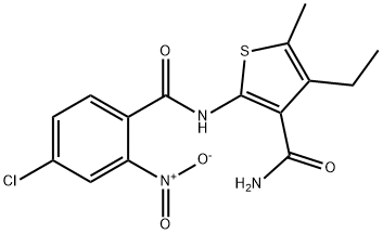 2-[(4-chloro-2-nitrobenzoyl)amino]-4-ethyl-5-methylthiophene-3-carboxamide Struktur