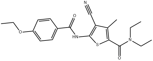 4-cyano-5-[(4-ethoxybenzoyl)amino]-N,N-diethyl-3-methylthiophene-2-carboxamide Struktur