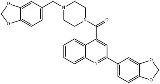 [4-(1,3-benzodioxol-5-ylmethyl)piperazin-1-yl]-[2-(1,3-benzodioxol-5-yl)quinolin-4-yl]methanone Struktur