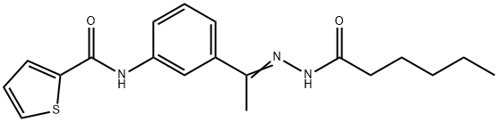 N-[3-[(E)-N-(hexanoylamino)-C-methylcarbonimidoyl]phenyl]thiophene-2-carboxamide Struktur