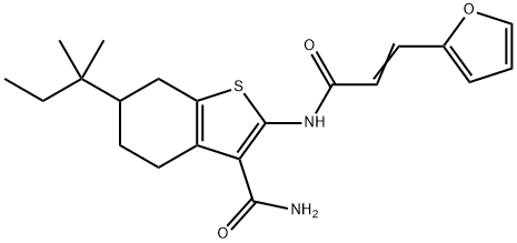 2-[[(E)-3-(furan-2-yl)prop-2-enoyl]amino]-6-(2-methylbutan-2-yl)-4,5,6,7-tetrahydro-1-benzothiophene-3-carboxamide Struktur