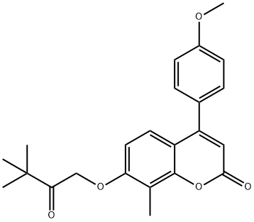 7-(3,3-dimethyl-2-oxobutoxy)-4-(4-methoxyphenyl)-8-methylchromen-2-one Struktur