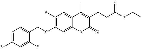 ethyl 3-[7-[(4-bromo-2-fluorophenyl)methoxy]-6-chloro-4-methyl-2-oxochromen-3-yl]propanoate Struktur