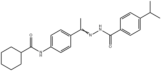 N-[(Z)-1-[4-(cyclohexanecarbonylamino)phenyl]ethylideneamino]-4-propan-2-ylbenzamide Struktur