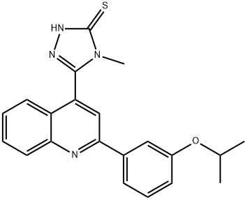 4-methyl-3-[2-(3-propan-2-yloxyphenyl)quinolin-4-yl]-1H-1,2,4-triazole-5-thione Struktur