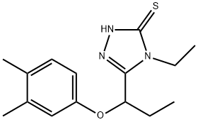 3-[1-(3,4-dimethylphenoxy)propyl]-4-ethyl-1H-1,2,4-triazole-5-thione Struktur