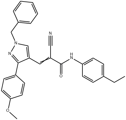 (E)-3-[1-benzyl-3-(4-methoxyphenyl)pyrazol-4-yl]-2-cyano-N-(4-ethylphenyl)prop-2-enamide Struktur