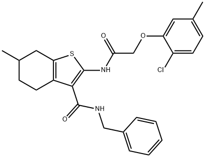 N-benzyl-2-[[2-(2-chloro-5-methylphenoxy)acetyl]amino]-6-methyl-4,5,6,7-tetrahydro-1-benzothiophene-3-carboxamide Struktur