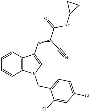 (E)-2-cyano-N-cyclopropyl-3-[1-[(2,4-dichlorophenyl)methyl]indol-3-yl]prop-2-enamide Struktur