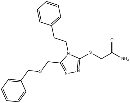 2-[[5-(benzylsulfanylmethyl)-4-(2-phenylethyl)-1,2,4-triazol-3-yl]sulfanyl]acetamide Struktur