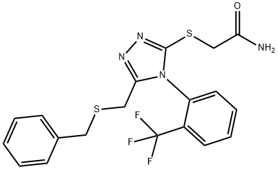 2-[[5-(benzylsulfanylmethyl)-4-[2-(trifluoromethyl)phenyl]-1,2,4-triazol-3-yl]sulfanyl]acetamide Struktur