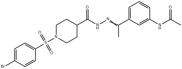 N-[(E)-1-(3-acetamidophenyl)ethylideneamino]-1-(4-bromophenyl)sulfonylpiperidine-4-carboxamide Struktur