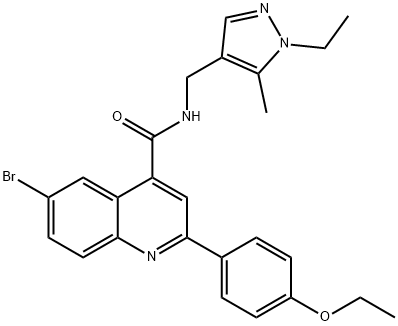 6-bromo-2-(4-ethoxyphenyl)-N-[(1-ethyl-5-methylpyrazol-4-yl)methyl]quinoline-4-carboxamide Struktur