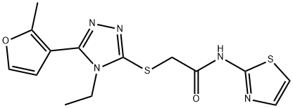 2-[[4-ethyl-5-(2-methylfuran-3-yl)-1,2,4-triazol-3-yl]sulfanyl]-N-(1,3-thiazol-2-yl)acetamide Struktur