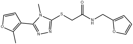 N-(furan-2-ylmethyl)-2-[[4-methyl-5-(2-methylfuran-3-yl)-1,2,4-triazol-3-yl]sulfanyl]acetamide Struktur