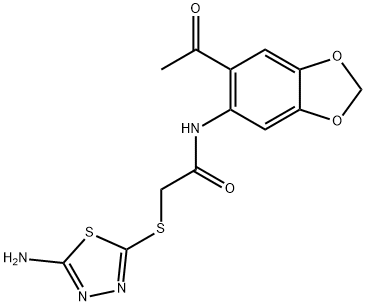 N-(6-acetyl-1,3-benzodioxol-5-yl)-2-[(5-amino-1,3,4-thiadiazol-2-yl)sulfanyl]acetamide Struktur