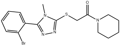 2-[[5-(2-bromophenyl)-4-methyl-1,2,4-triazol-3-yl]sulfanyl]-1-piperidin-1-ylethanone Struktur