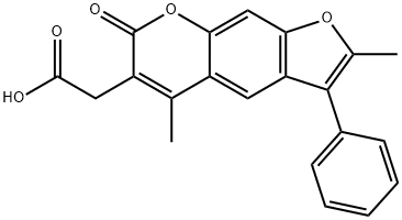 2-(2,5-dimethyl-7-oxo-3-phenylfuro[3,2-g]chromen-6-yl)acetic acid Struktur