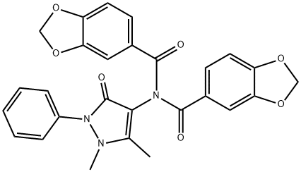 N-(1,3-benzodioxole-5-carbonyl)-N-(1,5-dimethyl-3-oxo-2-phenylpyrazol-4-yl)-1,3-benzodioxole-5-carboxamide Struktur