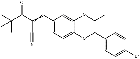 (2Z)-2-[[4-[(4-bromophenyl)methoxy]-3-ethoxyphenyl]methylidene]-4,4-dimethyl-3-oxopentanenitrile Struktur