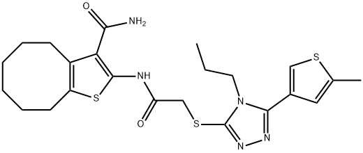 2-[[2-[[5-(5-methylthiophen-3-yl)-4-propyl-1,2,4-triazol-3-yl]sulfanyl]acetyl]amino]-4,5,6,7,8,9-hexahydrocycloocta[b]thiophene-3-carboxamide Struktur