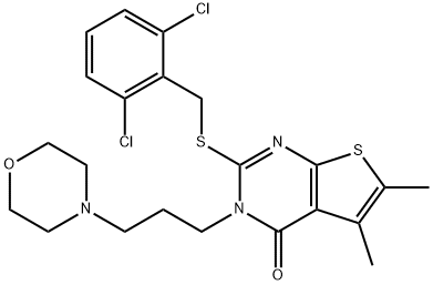 2-[(2,6-dichlorophenyl)methylsulfanyl]-5,6-dimethyl-3-(3-morpholin-4-ylpropyl)thieno[2,3-d]pyrimidin-4-one Struktur