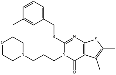 5,6-dimethyl-2-[(3-methylphenyl)methylsulfanyl]-3-(3-morpholin-4-ylpropyl)thieno[2,3-d]pyrimidin-4-one Struktur