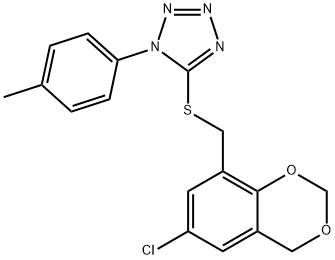 5-[(6-chloro-4H-1,3-benzodioxin-8-yl)methylsulfanyl]-1-(4-methylphenyl)tetrazole Struktur