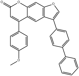 5-(4-methoxyphenyl)-3-(4-phenylphenyl)furo[3,2-g]chromen-7-one Struktur