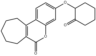 3-(2-oxocyclohexyl)oxy-8,9,10,11-tetrahydro-7H-cyclohepta[c]chromen-6-one Struktur