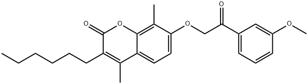 3-hexyl-7-[2-(3-methoxyphenyl)-2-oxoethoxy]-4,8-dimethylchromen-2-one Struktur