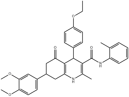 7-(3,4-dimethoxyphenyl)-4-(4-ethoxyphenyl)-2-methyl-N-(2-methylphenyl)-5-oxo-4,6,7,8-tetrahydro-1H-quinoline-3-carboxamide Struktur