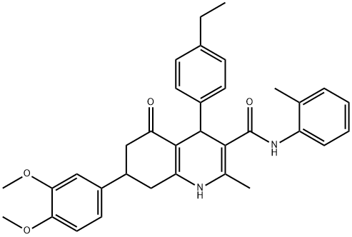 7-(3,4-dimethoxyphenyl)-4-(4-ethylphenyl)-2-methyl-N-(2-methylphenyl)-5-oxo-4,6,7,8-tetrahydro-1H-quinoline-3-carboxamide Struktur