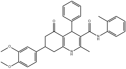 7-(3,4-dimethoxyphenyl)-2-methyl-N-(2-methylphenyl)-5-oxo-4-phenyl-4,6,7,8-tetrahydro-1H-quinoline-3-carboxamide Struktur