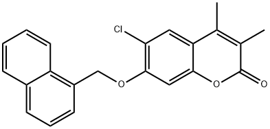 6-chloro-3,4-dimethyl-7-(naphthalen-1-ylmethoxy)chromen-2-one Struktur