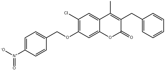 3-benzyl-6-chloro-4-methyl-7-[(4-nitrophenyl)methoxy]chromen-2-one Struktur