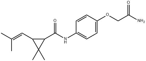 N-[4-(2-amino-2-oxoethoxy)phenyl]-2,2-dimethyl-3-(2-methylprop-1-enyl)cyclopropane-1-carboxamide Struktur