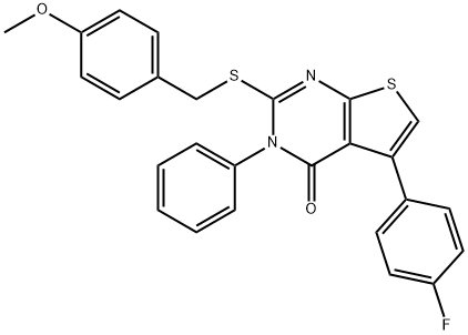 5-(4-fluorophenyl)-2-[(4-methoxyphenyl)methylsulfanyl]-3-phenylthieno[2,3-d]pyrimidin-4-one Struktur