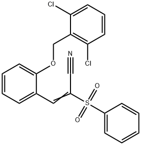 (E)-2-(benzenesulfonyl)-3-[2-[(2,6-dichlorophenyl)methoxy]phenyl]prop-2-enenitrile Struktur